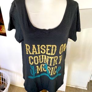 Gray scoop neck s sleeve raised on country music no material content brand new